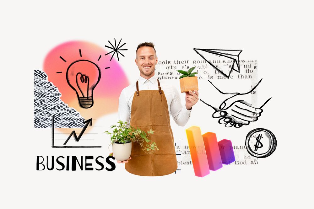 Business word, plant shop owner remix, editable design