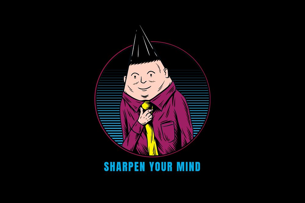 Cartoon businessman illustration, sharpen your mind text, editable design