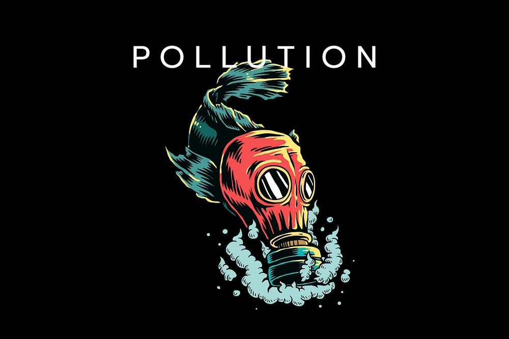 Pollution word, gas mask illustration, editable design