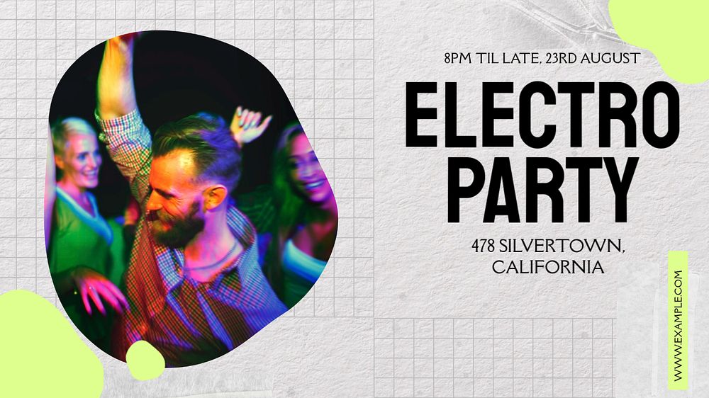 Electro party Facebook cover template, editable design