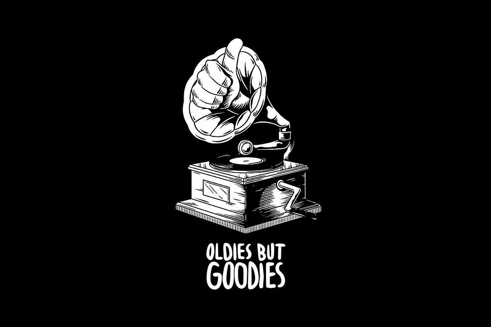 Vintage record player illustration, oldies but goodies text, editable design