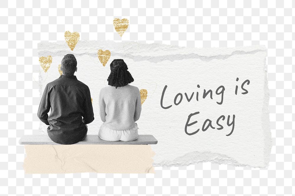 Loving is easy png quote, couple aesthetic collage art, editable design