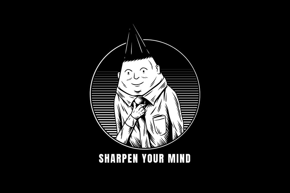 Cartoon businessman illustration, sharpen your mind text, editable design