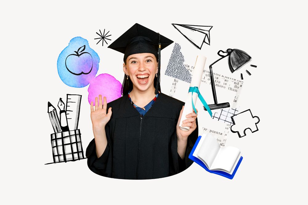 Happy graduate, education doodle remix, editable design