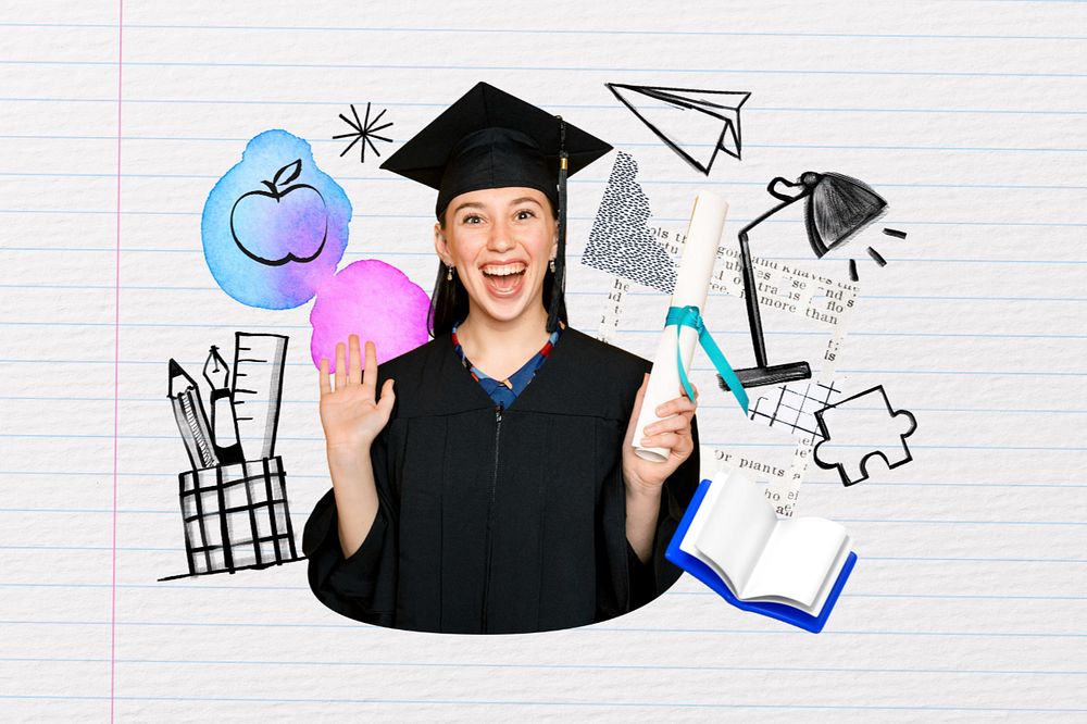 Happy graduate, education doodle remix, editable design