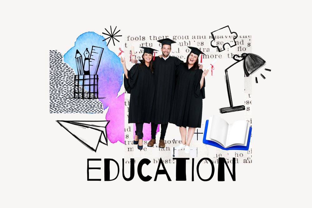 Education word, people in regalia remix, editable design