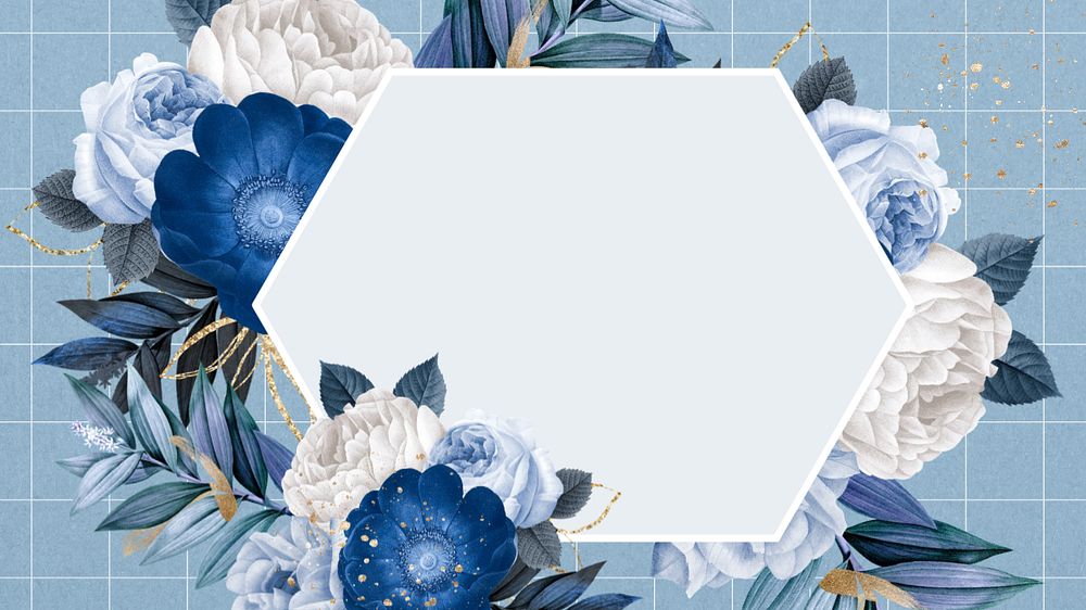 Winter flower frame desktop wallpaper, blue botanical background, editable design