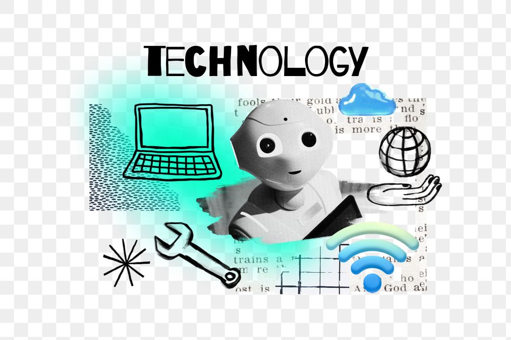 Technology word png, AI robot remix, editable design