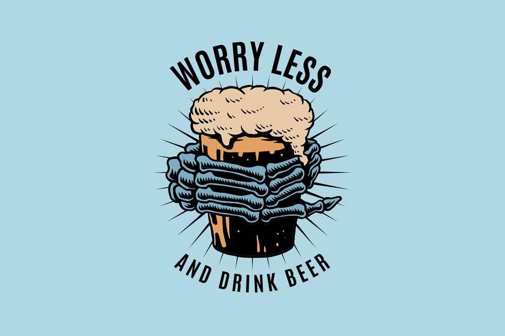 Worry less & drink beer text, comic typography, editable design