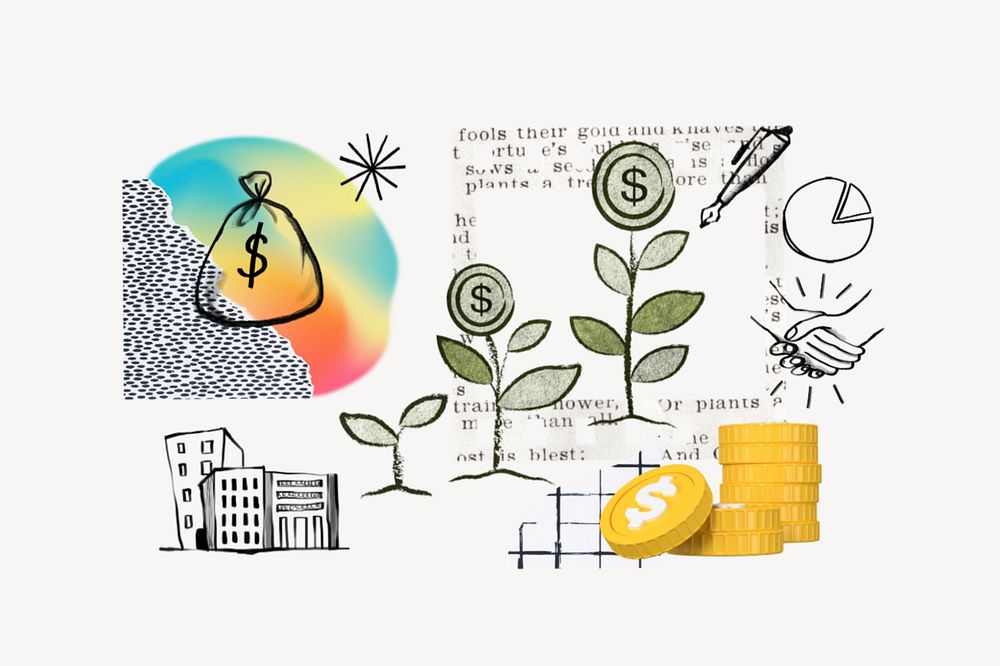 CSR business profit growth, finance doodle remix, editable design