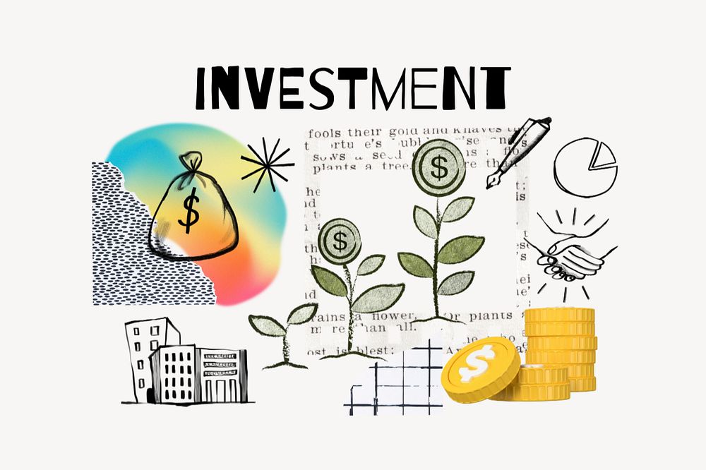 Investment word, finance doodle remix, editable design