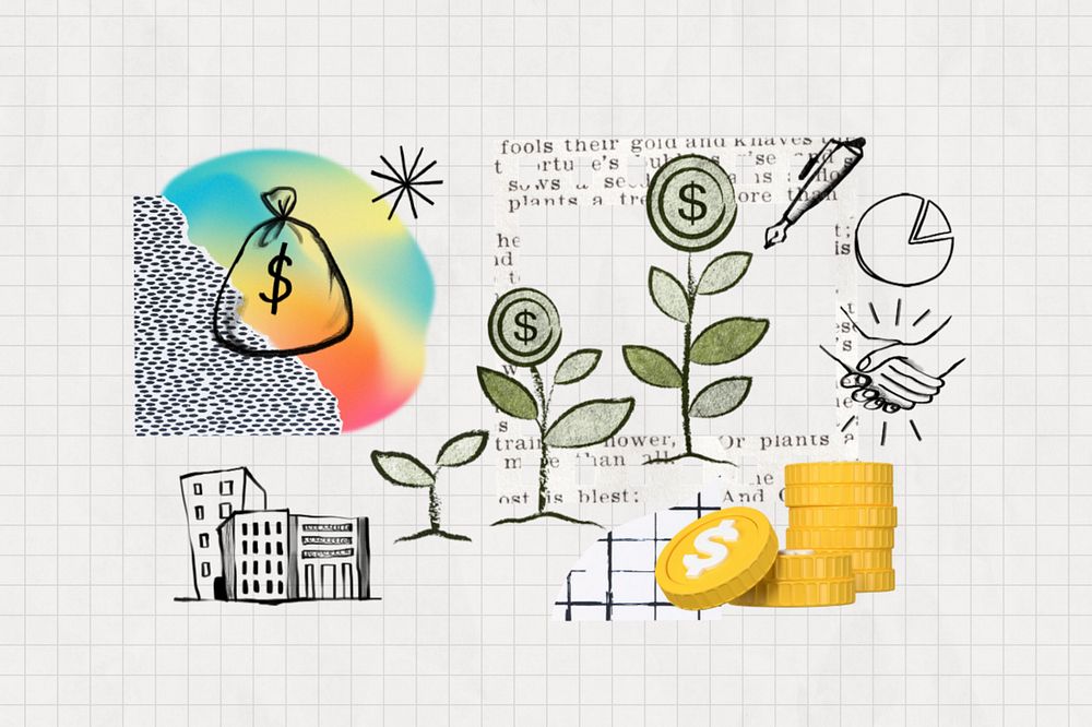 CSR business profit growth, finance doodle remix, editable design