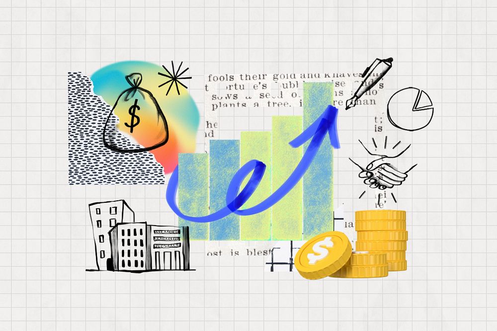 Profit growth, finance doodle remix, editable design