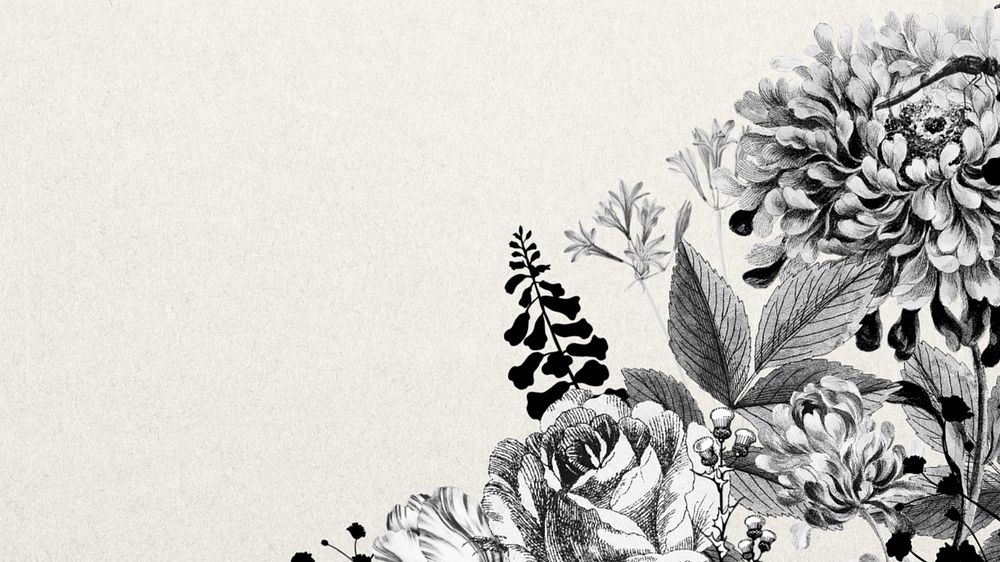 Vintage flower border mobile wallpaper, black and white botanical illustration, editable design