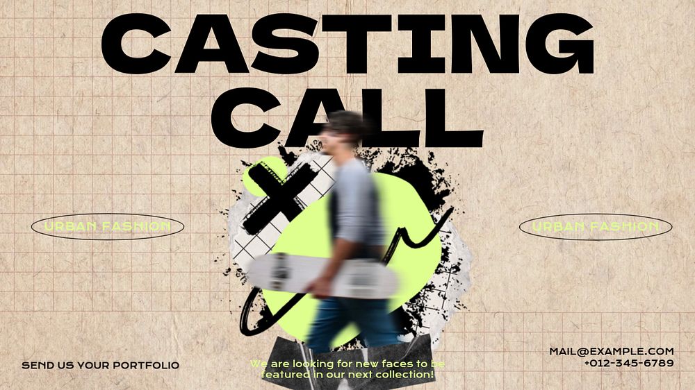 Model casting call banner template, editable design