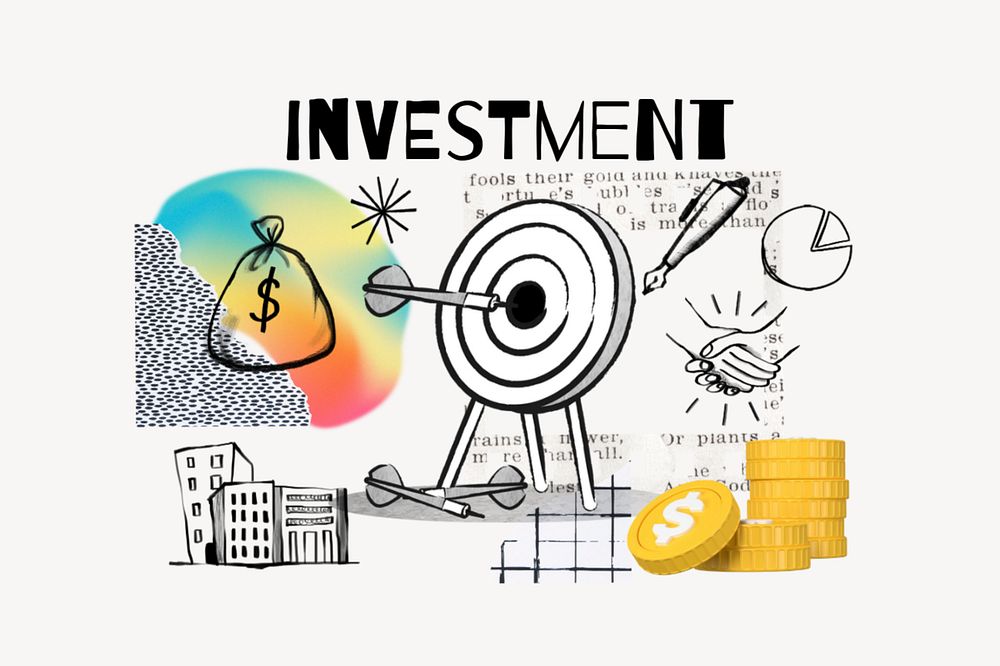 Investment word, finance doodle remix, editable design