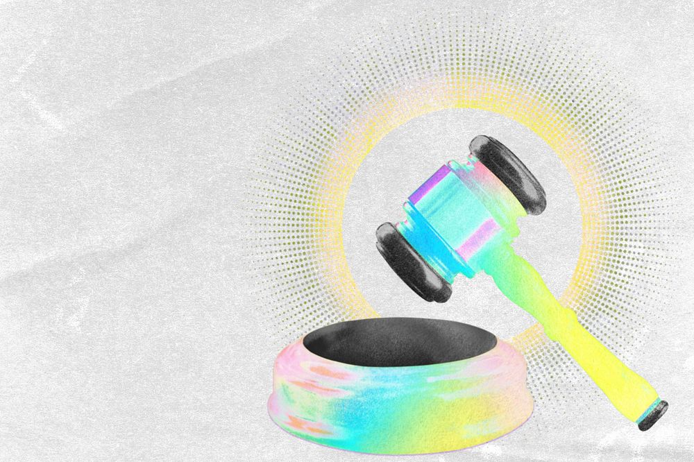 Editable justice gavel, law collage remix