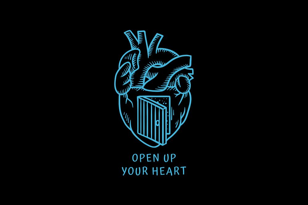 Heart illustration, open up your heart text, editable design