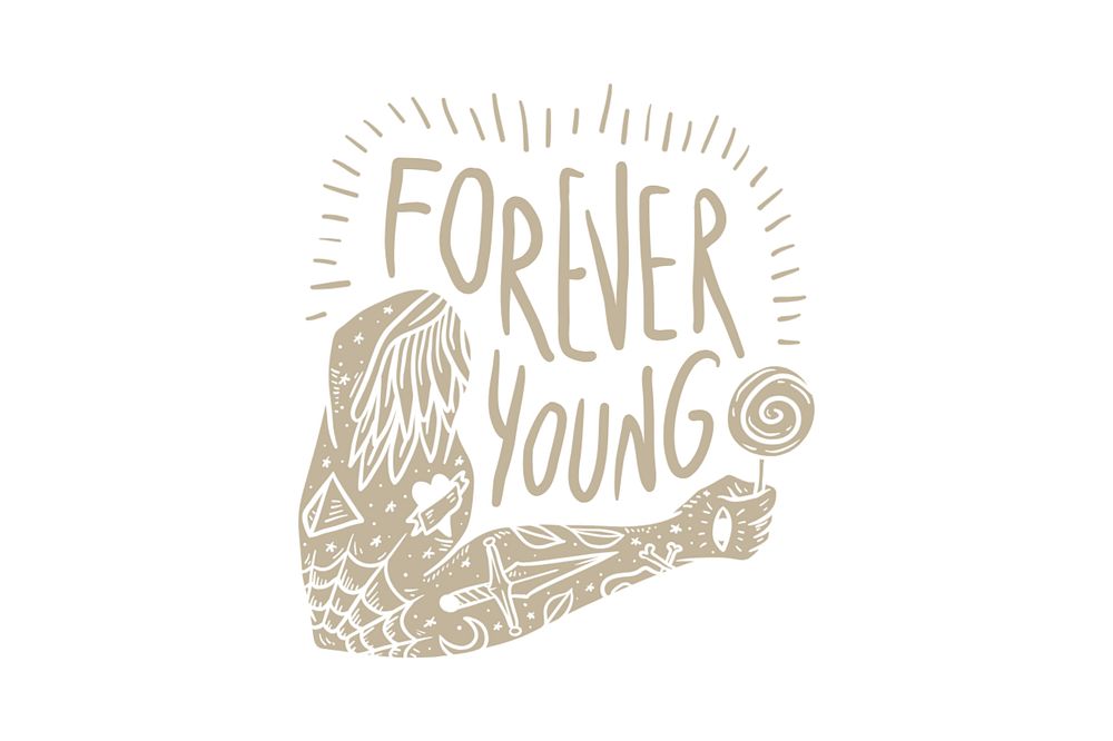 Forever young word, retro typography, editable design