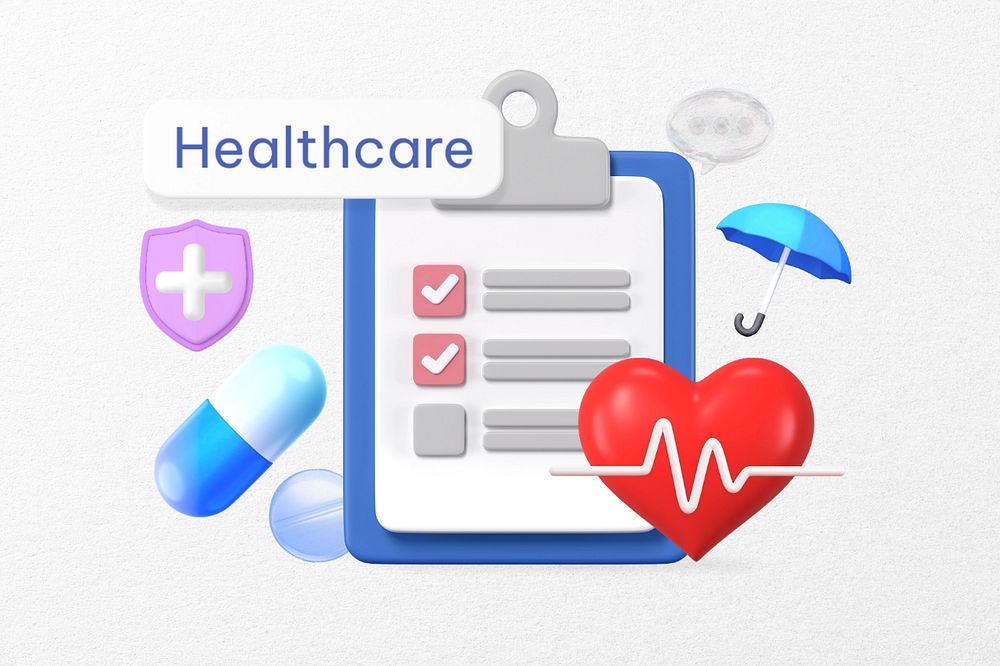 Healthcare word, 3D checklist remix