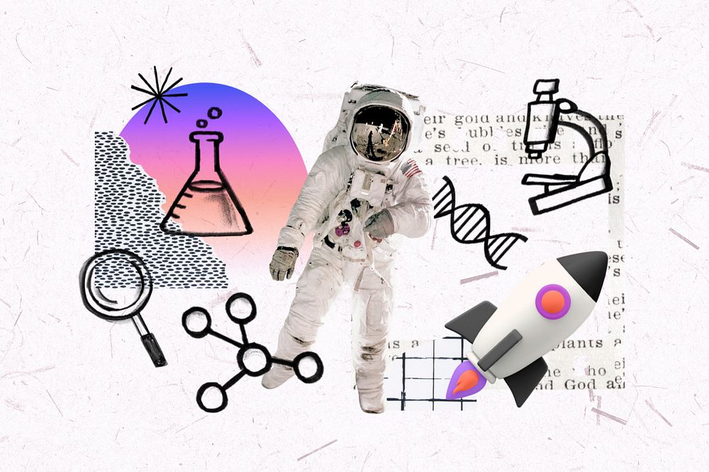 Floating astronaut, science doodle remix, editable design