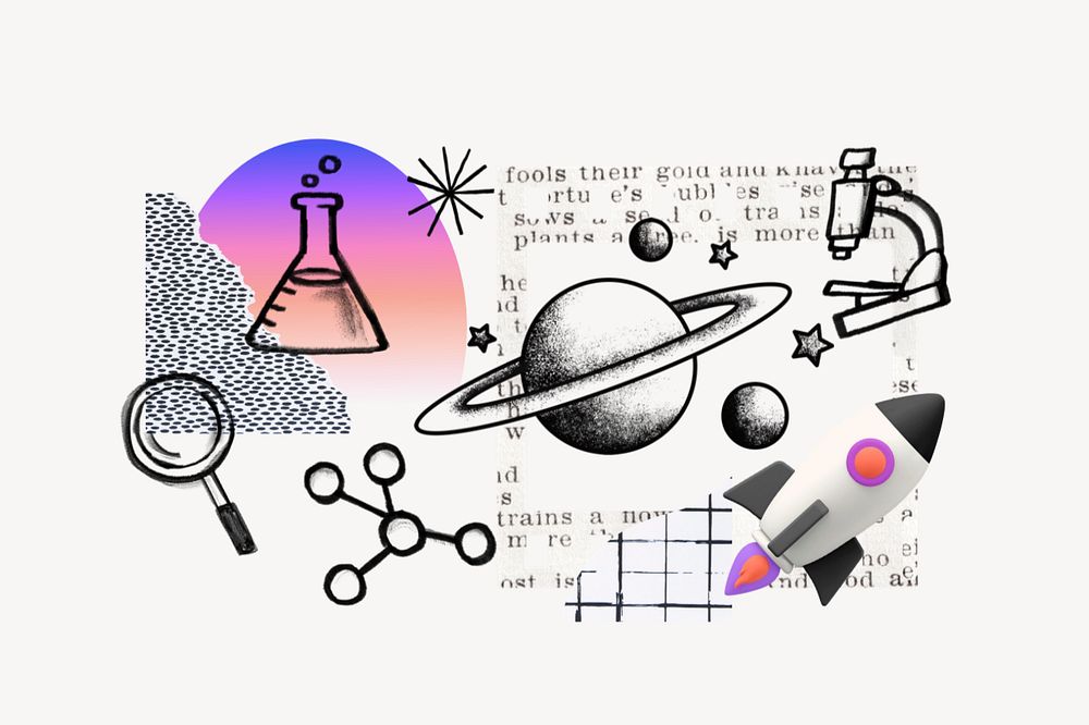 Planet Saturn galaxy, science doodle remix, editable design