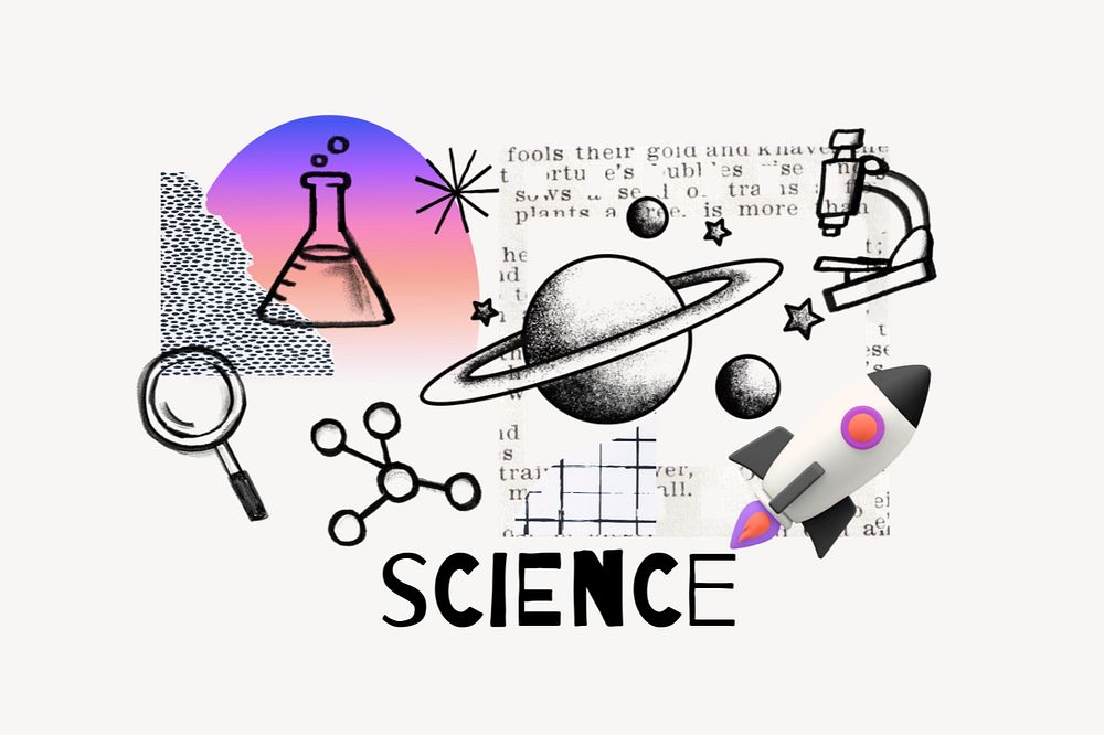 Science word, Saturn galaxy doodle remix, editable design