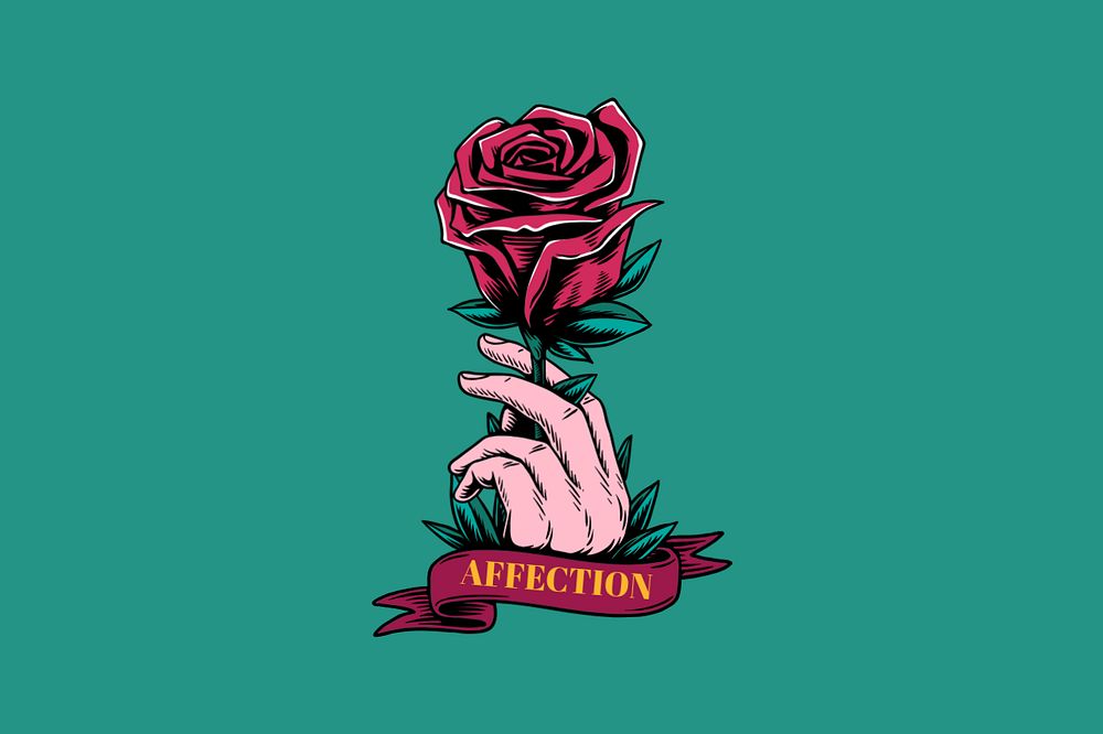 Affection word, rose illustration, editable design