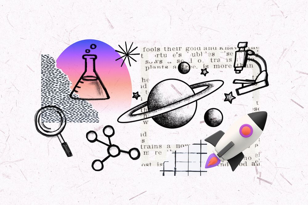 Planet Saturn galaxy, science doodle remix, editable design