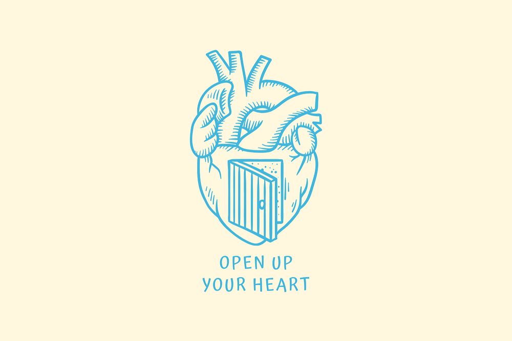 Heart illustration, open up your heart text, editable design