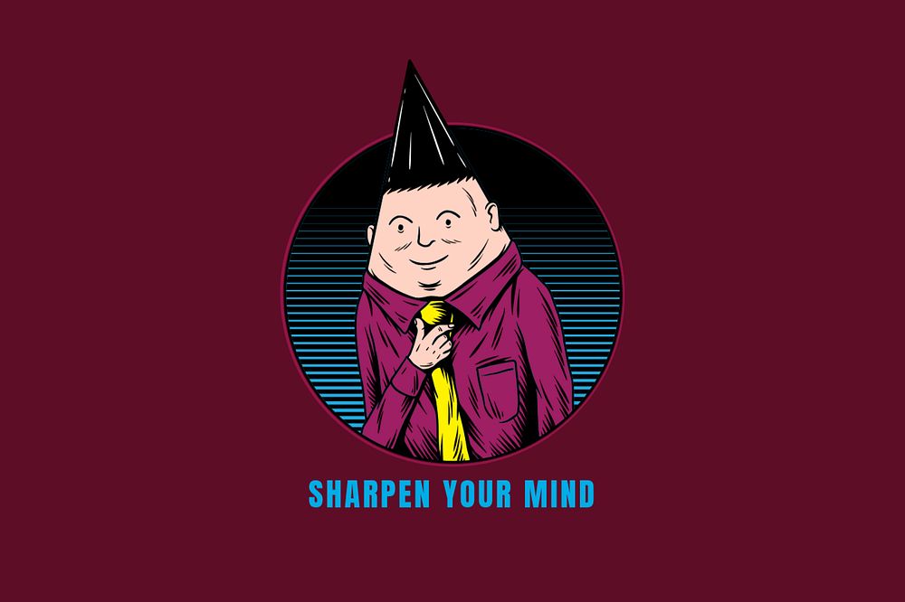 Cartoon businessman illustration, sharpen your mind text, editable design