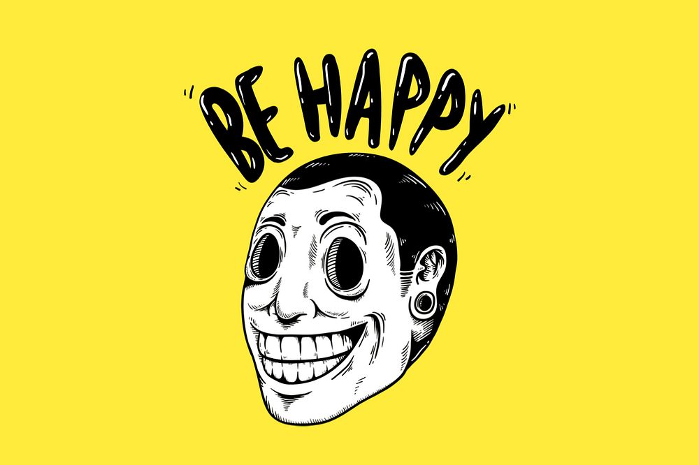 Be happy text, retro illustration, comic typography, editable design