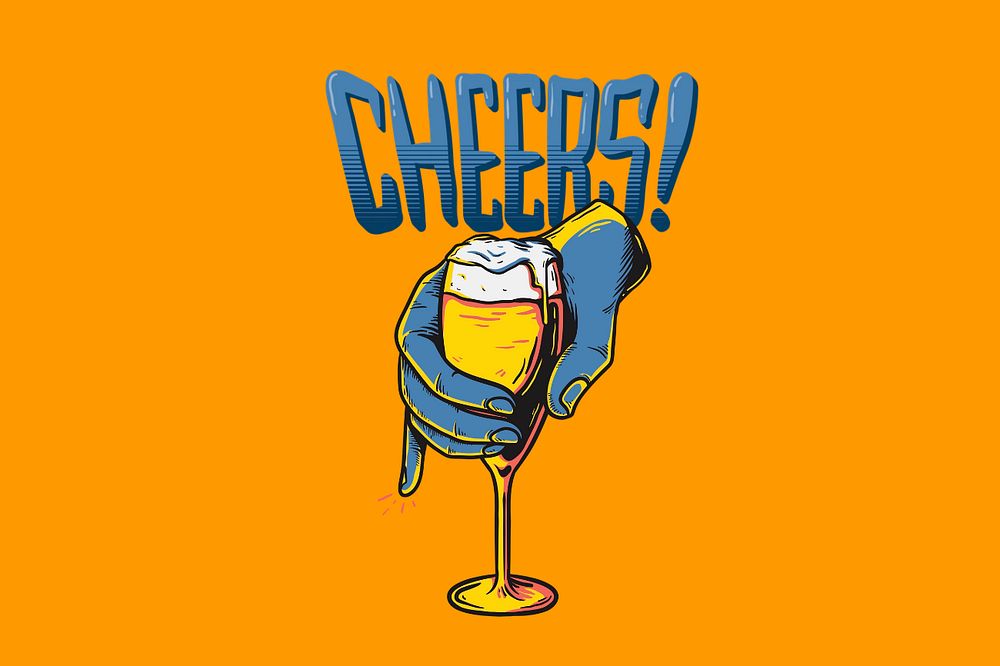 Cheers word, champagne glass illustration, editable design