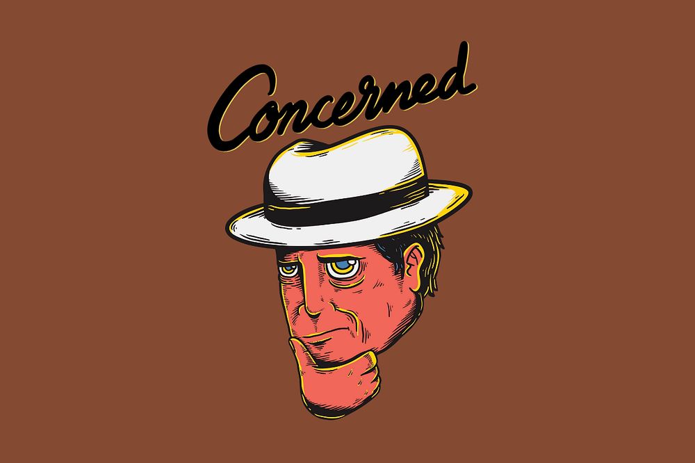 Concerned word, retro comic man illustration, editable design