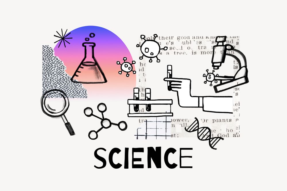 Science word, experiment doodle remix, editable design