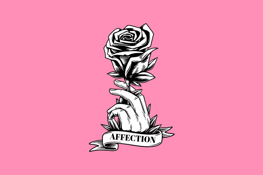 Affection word, rose illustration, editable design