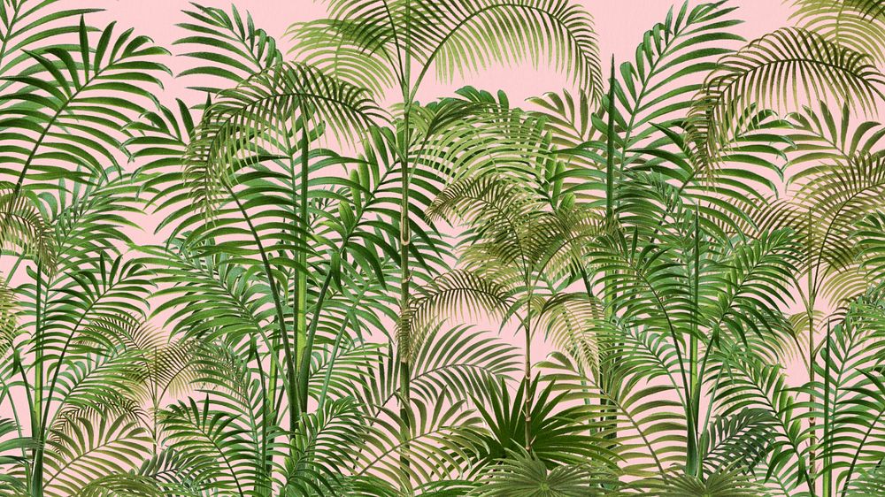 Palm trees pattern computer wallpaper, tropical illustration, editable design