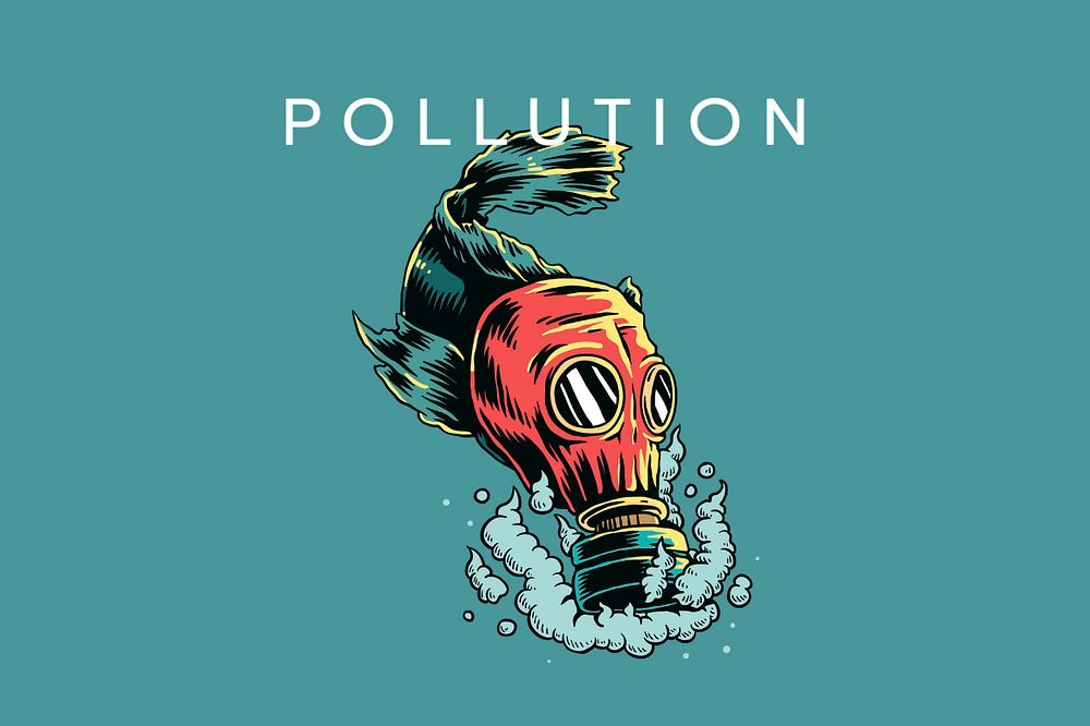 Pollution word, gas mask illustration, editable design