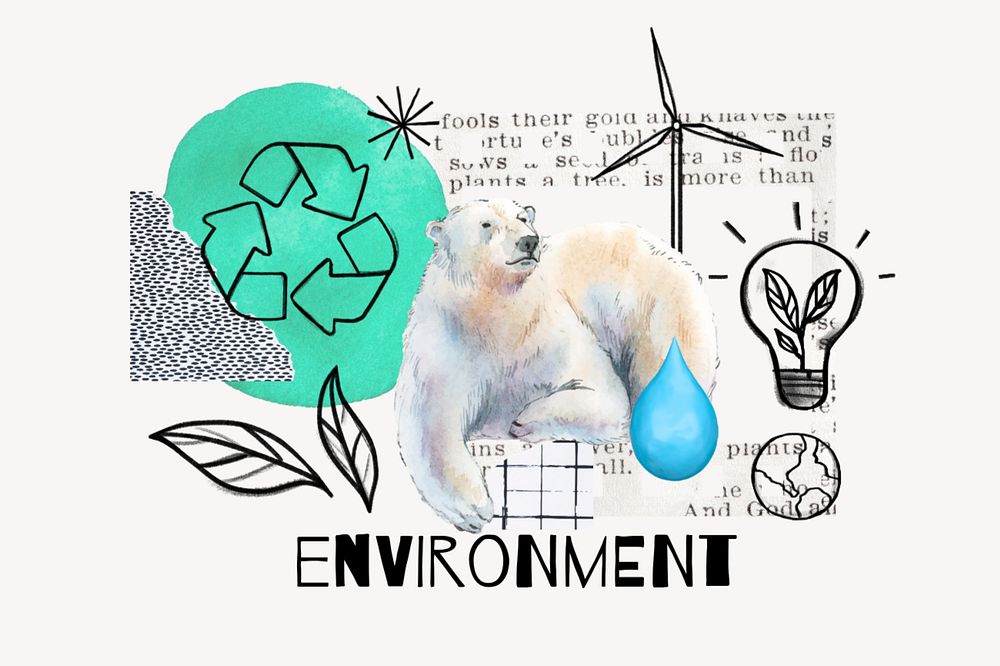 Polar bear, global warming, environment doodle remix, editable design