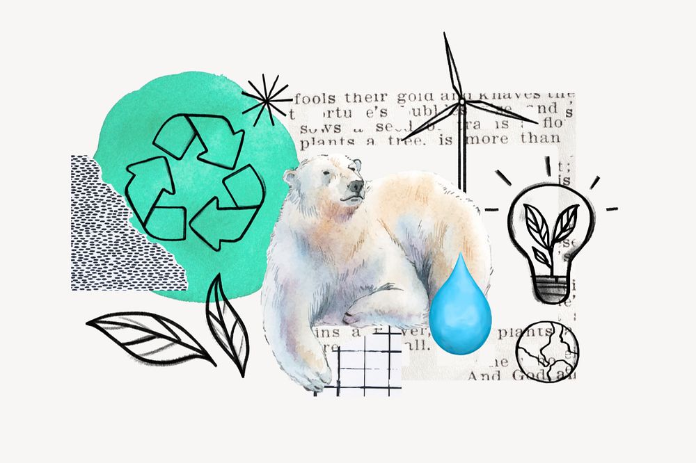 Polar bear, global warming, environment doodle remix, editable design