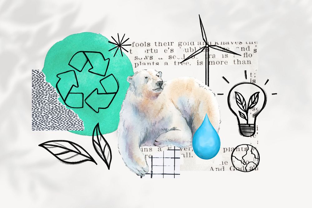 Polar bear, global warming, environment doodle remix, editable design
