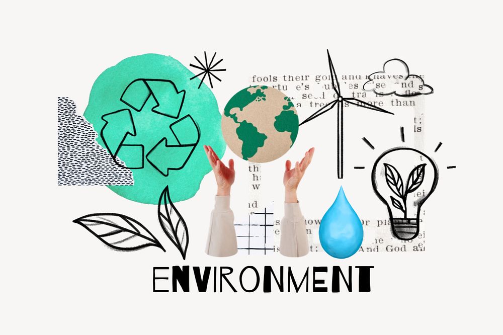 Hands presenting globe, environment doodle remix, editable design