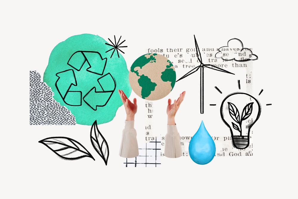 Hands presenting globe, environment doodle remix, editable design