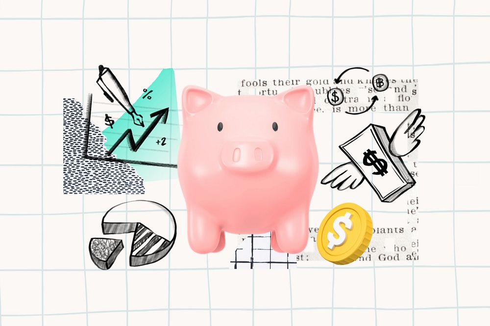 Piggy bank, finance doodle remix, editable design