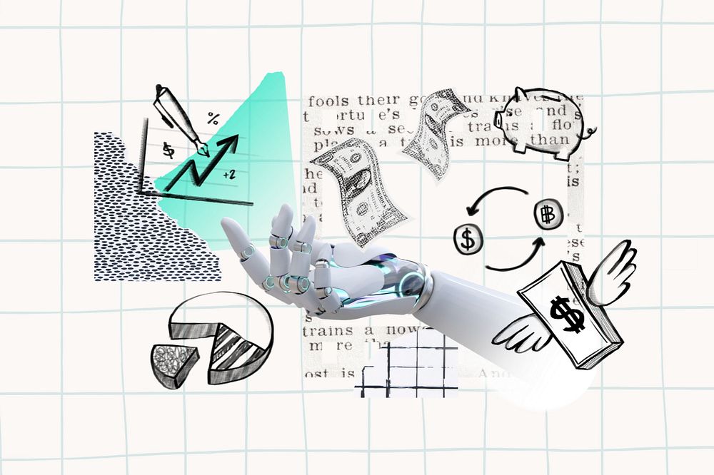 AI robot, smart saving, finance doodle remix, editable design