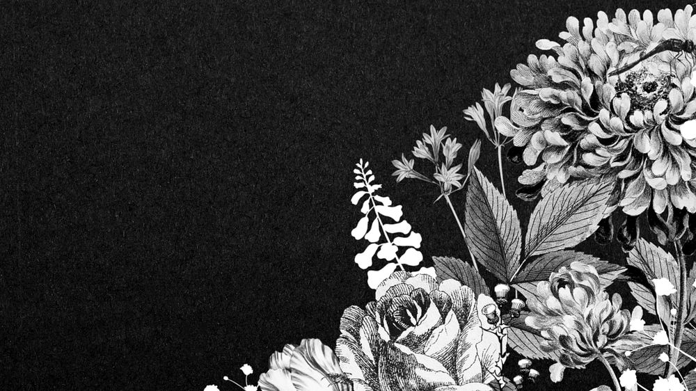 Vintage flower border mobile wallpaper, black and white botanical illustration, editable design
