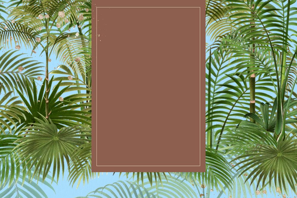 Tropical palm trees frame, brown rectangle shape, editable design