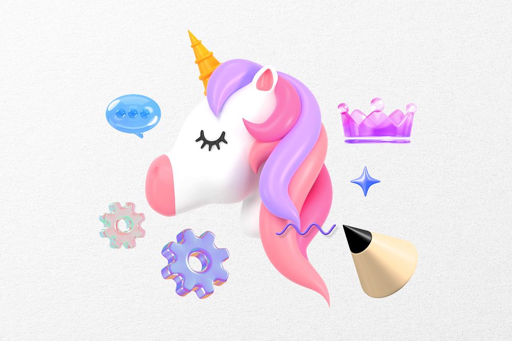 3D unicorn, creative idea remix