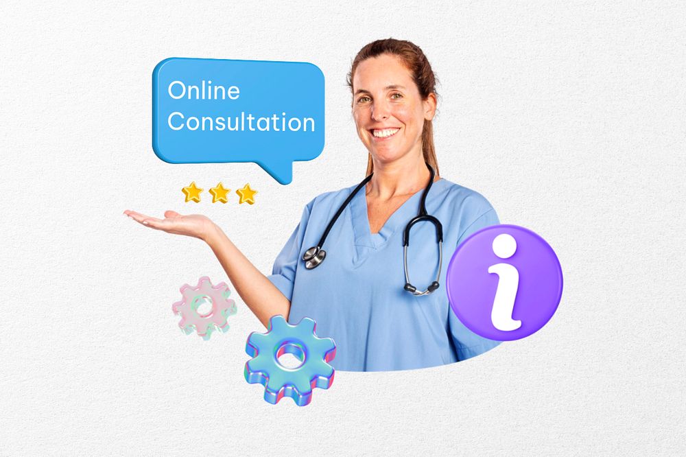 Online consultation word, 3D healthcare remix