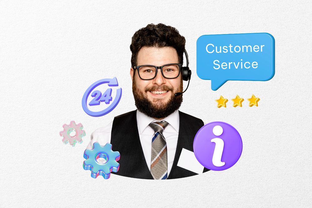 Customer service word, 3D business remix